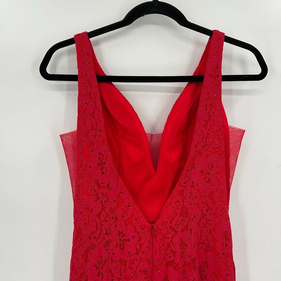 ABBY PARIS Red Lace Gem Bling Mermaid Homecoming Prom Maxi Formal Gown Dress 6 - Picture 8 of 11